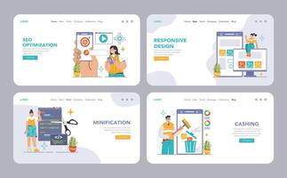 sito web ottimizzazione impostare. piatto vettore illustrazione.