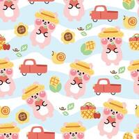 senza soluzione di continuità modello di carino coniglio con icona background.farm.roditore animale personaggio cartoon.immagine per carta, poster, bambino abbigliamento.girasole, lumaca, foglia, mela, camion.kawaii.vettore.illustrazione vettore