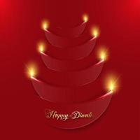 felice "Diwali. grafica su carta del design indiano della lampada a olio diya. la festa delle luci. illustrazione vettoriale sfondo rosso
