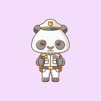 carino panda polizia ufficiale uniforme cartone animato animale personaggio portafortuna icona piatto stile illustrazione concetto impostato vettore