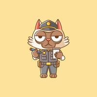 carino gatto polizia ufficiale uniforme cartone animato animale personaggio portafortuna icona piatto stile illustrazione concetto vettore