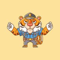 carino tigre polizia ufficiale uniforme cartone animato animale personaggio portafortuna icona piatto stile illustrazione concetto vettore