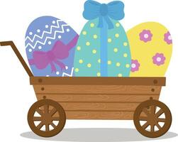 Pasqua uova nel il carrello. giardino Pasqua di legno carriola. colorato. piatto, come in un cartone animato, isolato. vettore illustrazione per Pasqua.