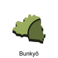 bunyo città carta geografica su verde colore, carta geografica semplice design con ombra, prefettura di Giappone Paesi, vettore illustrazione design modello