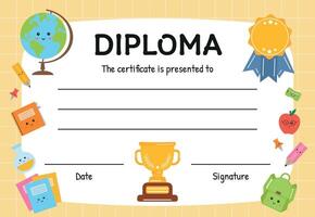 diploma modello per bambini, certificato di apprezzamento. certificato di realizzazione nel concorrenza. moderno colorato modello per scuola, scuola materna, scuola materna, asilo, primario gradi, estate campo vettore