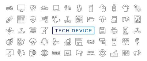 Tech dispositivo magro Linee piatto icona solido stile, isolato semplice comunicazione icona impostato, facile per modificare colore e dimensione, dispositivo e tecnologia ragnatela icona nel vettore formato