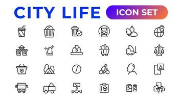 città vita linea icone, segni, linea icona impostare, modificabile vettore icona.