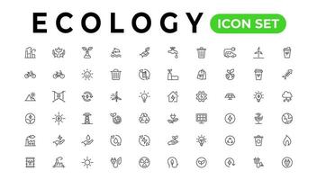 ecologia linea icone impostare. rinnovabile energia schema icone collezione. solare pannello, riciclare, eco, bio, potenza, acqua - azione vettore