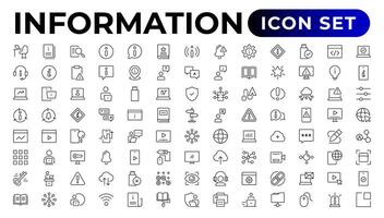 Informazioni icone impostare. informazione icona collezione.contorno icona collezione. vettore