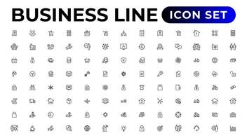 attività commerciale linea icone impostare.soldi, investimento, lavoro di squadra, incontro, collaborazione, incontro, opera successo.schema icona . vettore