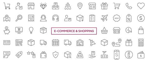 e-commerce e shopping linea icona impostare. schema vettore icona collezione.