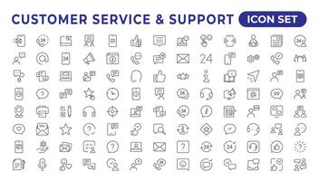 cliente servizio icona set.contiene cliente soddisfazione, assistenza, esperienza, operatore, e tecnico supporto icone. solido collezione.semplice impostato di Aiuto supporto relazionato vettore linea icone.