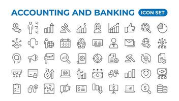 impostato di linea icone relazionato per contabilità, revisione, e le tasse. schema icona collezione. businesssymbols.reddito impostare. contenente i soldi, imposta, guadagni, pagamento, busta paga, opera, pensione, e salari icone. vettore