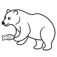 un' orso mangiare pesce linea arte ,graohic risorsa vettore