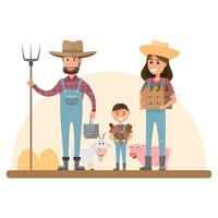 felice personaggio dei cartoni animati di famiglia contadino in fattoria rurale biologica vettore