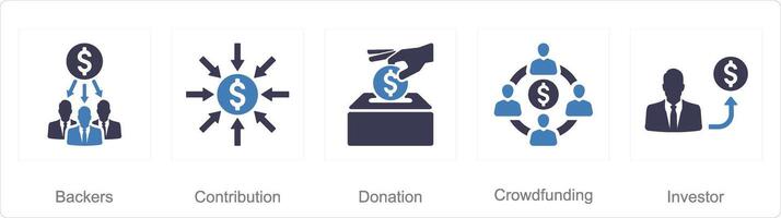 un' impostato di 5 raccolta di fondi icone come sostenitori, contributo, donazione vettore