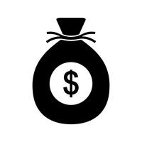 Icona del glifo con sacchetto di denaro nero vettore