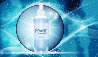 modello di prodotto cosmetico di design per annunci o sfondo di riviste. gel antibatterico, bottiglia di sapone 3d illustrazione vettoriale realistica