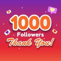 1000 follower, grazie per gli amici dei social network. illustrazione vettoriale