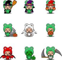 set di costumi da mascotte animale rana simpatico personaggio dei cartoni animati vettoriale halloween