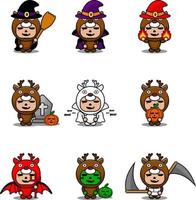 set di costumi da mascotte animale di cervo simpatico personaggio dei cartoni animati di vettore pacchetto di halloween