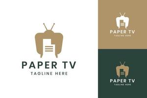 design del logo dello spazio negativo della televisione di carta vettore