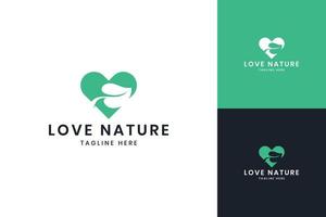 design del logo dello spazio negativo della foglia d'amore vettore