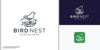 minimalista linea uccelli e nido foglia logo design concetto. vettore