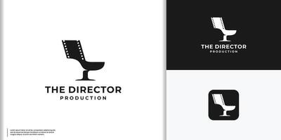 il direttore sedia logo design studio film video cinema cinematografia film produzione vettore