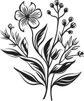 petali nel noir elegante nero icona in mostra vettore floreale design giardino serenità elegante vettore logo con nero botanico florals