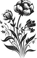 giardino serenità elegante vettore logo con nero botanico florals enigmatico mazzo nero emblema con botanico floreale eleganza