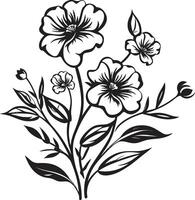 enigmatico mazzo nero emblema, botanico floreale eleganza fiori nel armonia monocromatico vettore logo, nero florals
