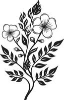 enigmatico mazzo nero emblema con botanico floreale design fiori nel armonia monocromatico vettore logo con nero florals