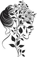 floreale sinfonia elegante vettore logo design con nero eleganza scolpito eleganza nero icona in mostra monocromatico botanico design