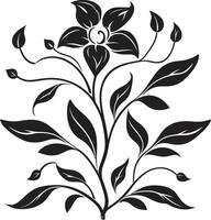 floreale eleganza nero vettore logo design con botanico fioriture serenità nel nero elegante icona con botanico floreale design