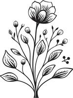 floreale arazzo monocromatico emblema con botanico elementi petali nel noir elegante nero icona in mostra vettore logo design