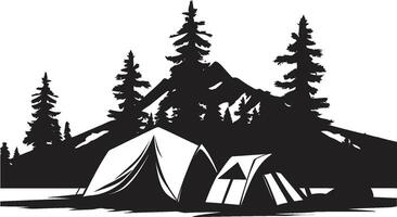 nature sinfonia nero vettore logo design icona per campeggio beatitudine illuminato dalla luna prato elegante campeggio icona nel monocromatico nero