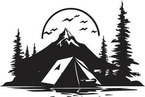 montagna maestà elegante monocromatico emblema per all'aperto appassionati stellato santuario nero vettore campeggio logo design icona per ore notturne beatitudine