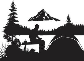nature sinfonia elegante campeggio logo design nel nero stellato campeggio elegante vettore logo per ore notturne campeggio