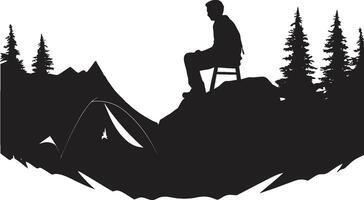 montagna maestà elegante nero icona in mostra campeggio design crepuscolo ritiro monocromatico vettore logo per natura selvaggia appassionati