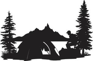 bosco vagabondo elegante nero icona con vettore logo per campeggio beatitudine campeggio costellazioni elegante monocromatico emblema per notte avventure