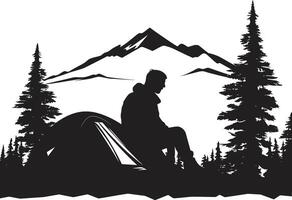 rustico ritiro elegante monocromatico emblema per ore notturne campeggio sotto il stelle nero vettore logo design icona per all'aperto avventure