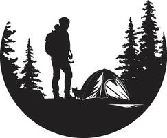 avventura attende monocromatico emblema per all'aperto esplorazione nature sinfonia elegante campeggio logo design nel nero vettore
