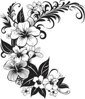 botanico beatitudine monocromatico logo design con decorativo angoli intricato petali elegante emblema con decorativo floreale design nel nero vettore