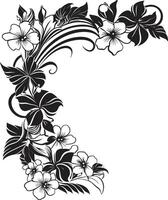 capriccioso spirali monocromatico vettore logo con decorativo angoli fiorire beatitudine elegante nero icona con decorativo angoli