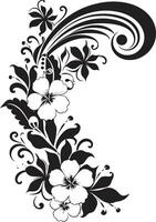 abbondante bellezza elegante decorativo angolo logo nel monocromatico floreale fiorire elegante nero emblema con decorativo floreale angoli vettore