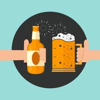 Due mani che tengono l&#39;icona di bicchieri di birra spumeggiante tostatura. vettore