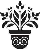 petali nel ceramica elegante nero logo con elegante pianta pentola design botanico bellezza monocromatico emblema evidenziazione decorativo pianta pentola vettore