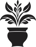 in vaso prestigio monocromatico pianta pentola logo con elegante eleganza petalo panorama elegante nero vettore icona con decorativo pianta pentola
