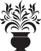 floreale fusione elegante nero logo con elegante pianta pentola design in vaso brio monocromatico emblema evidenziazione decorativo pianta pentola vettore